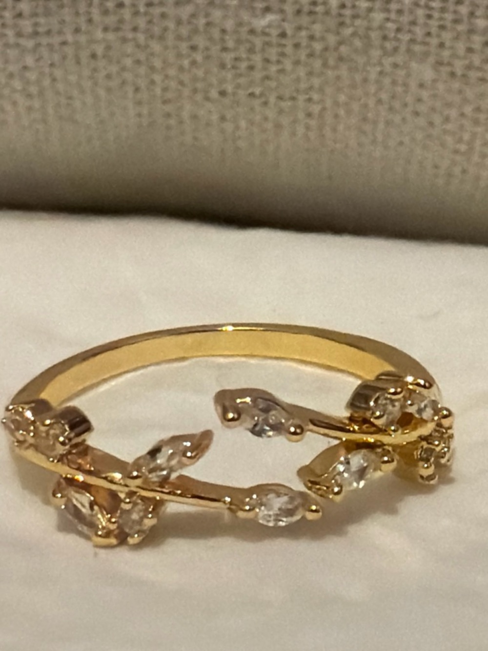 Gold Leaf Vine Ring with Clear Stones